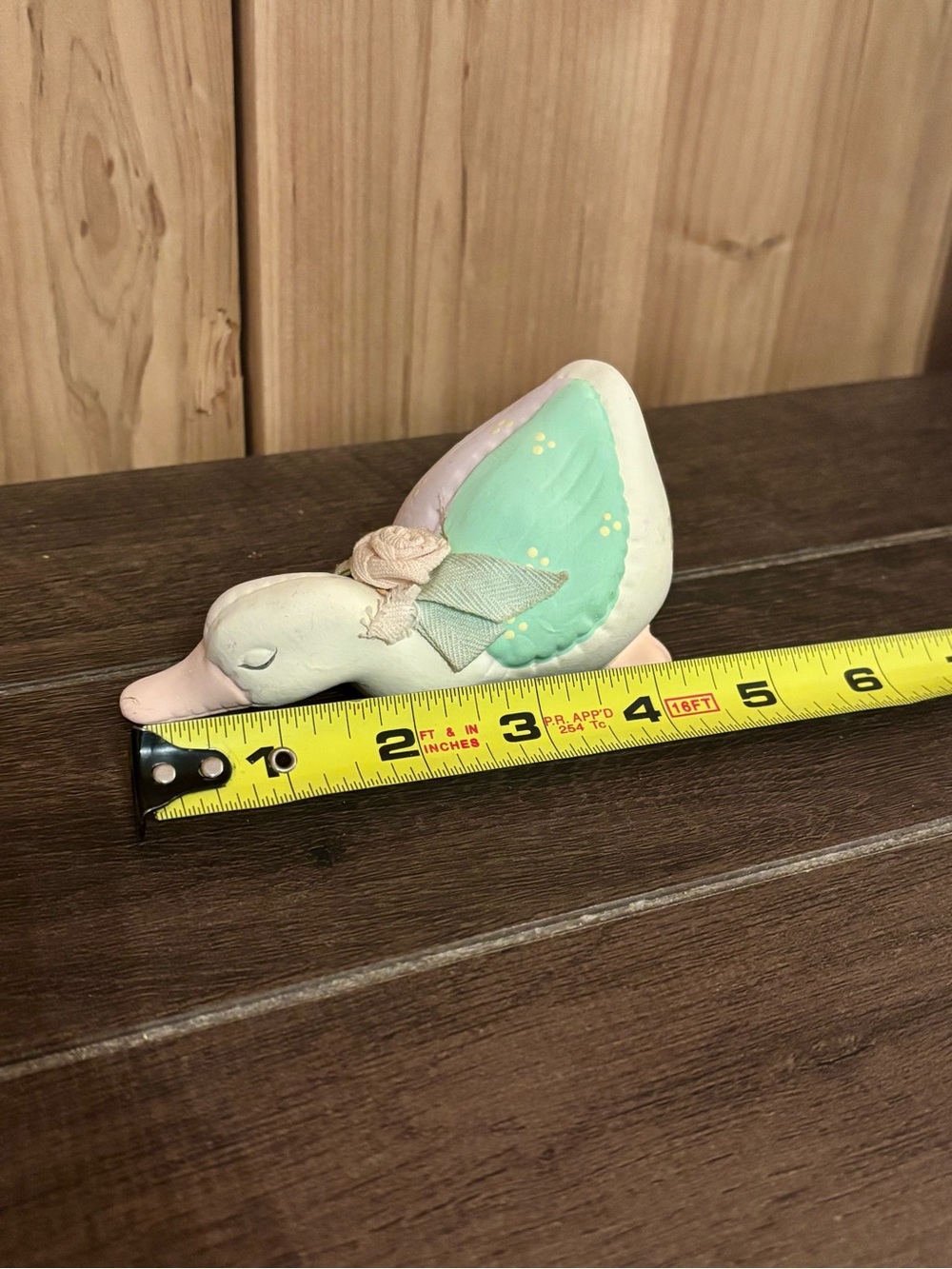Vintage 1988 Enesco Duck Figurine Pastel Pink Green Floral Bow
